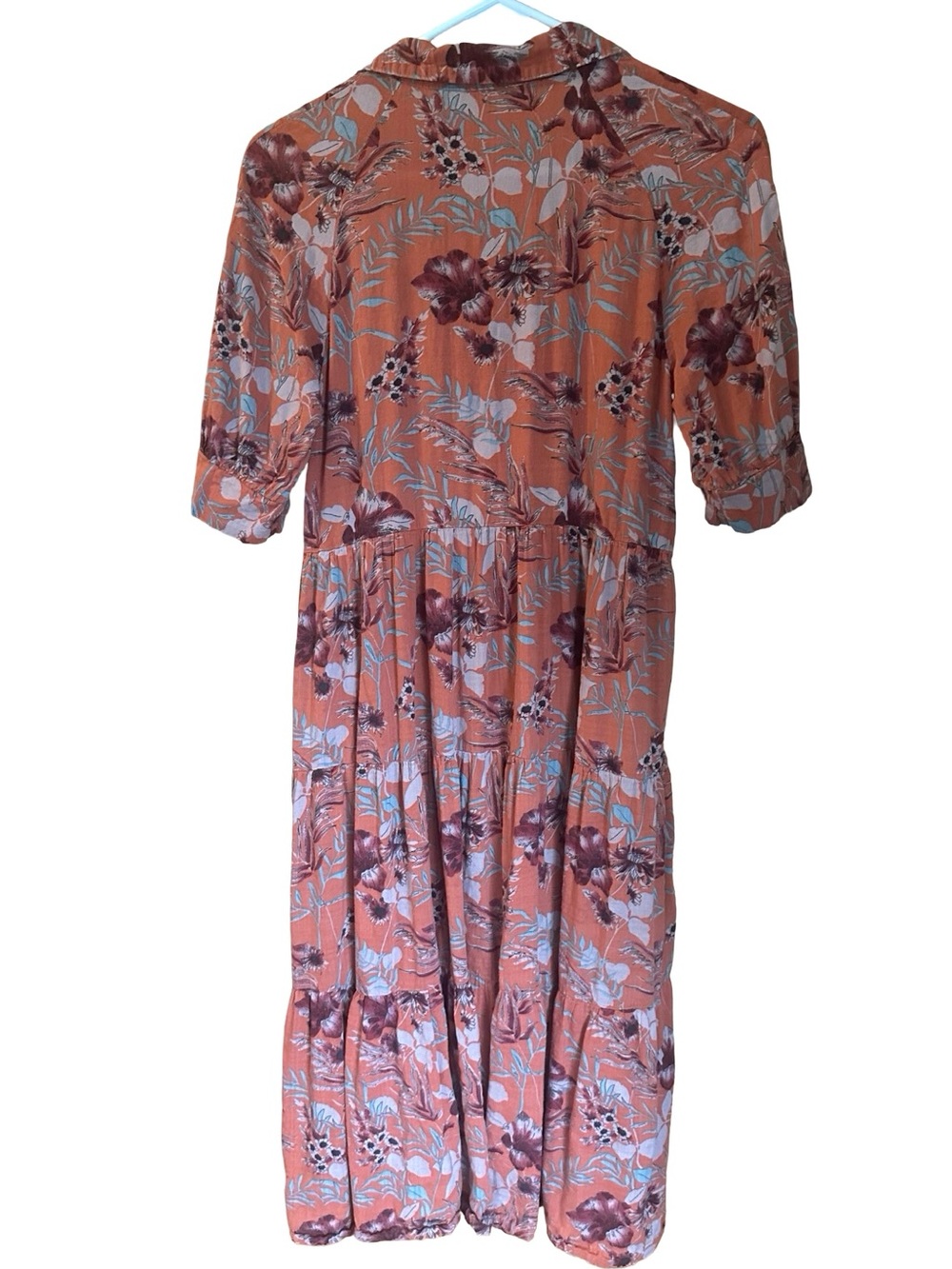 Natural Life Rebecca Orange Floral Collared Midi Shirt Dress XS - Picture 5 of 7